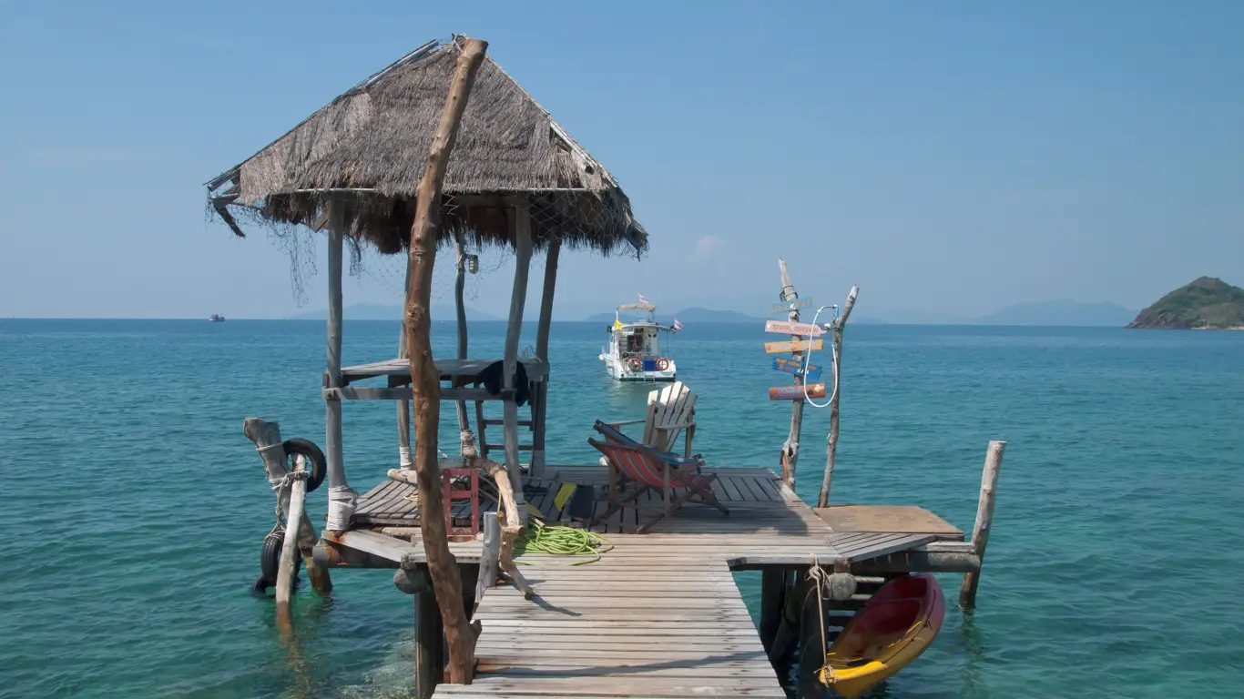 море, пирс, навес, лодка