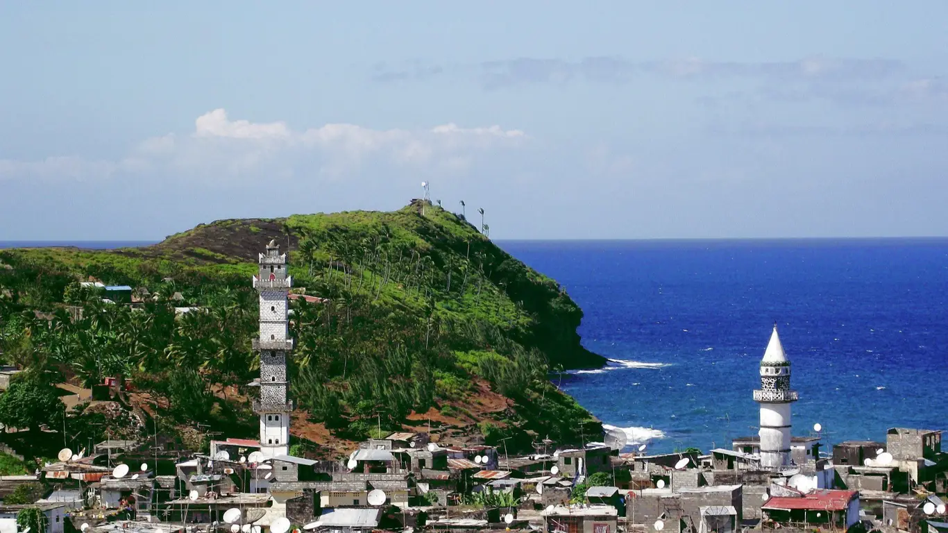 океан, дома, холм