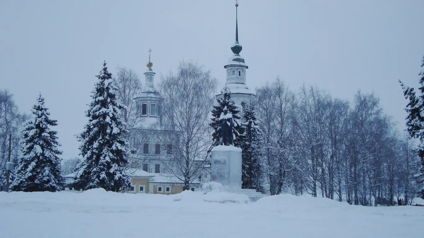 церковь, деревья, снег