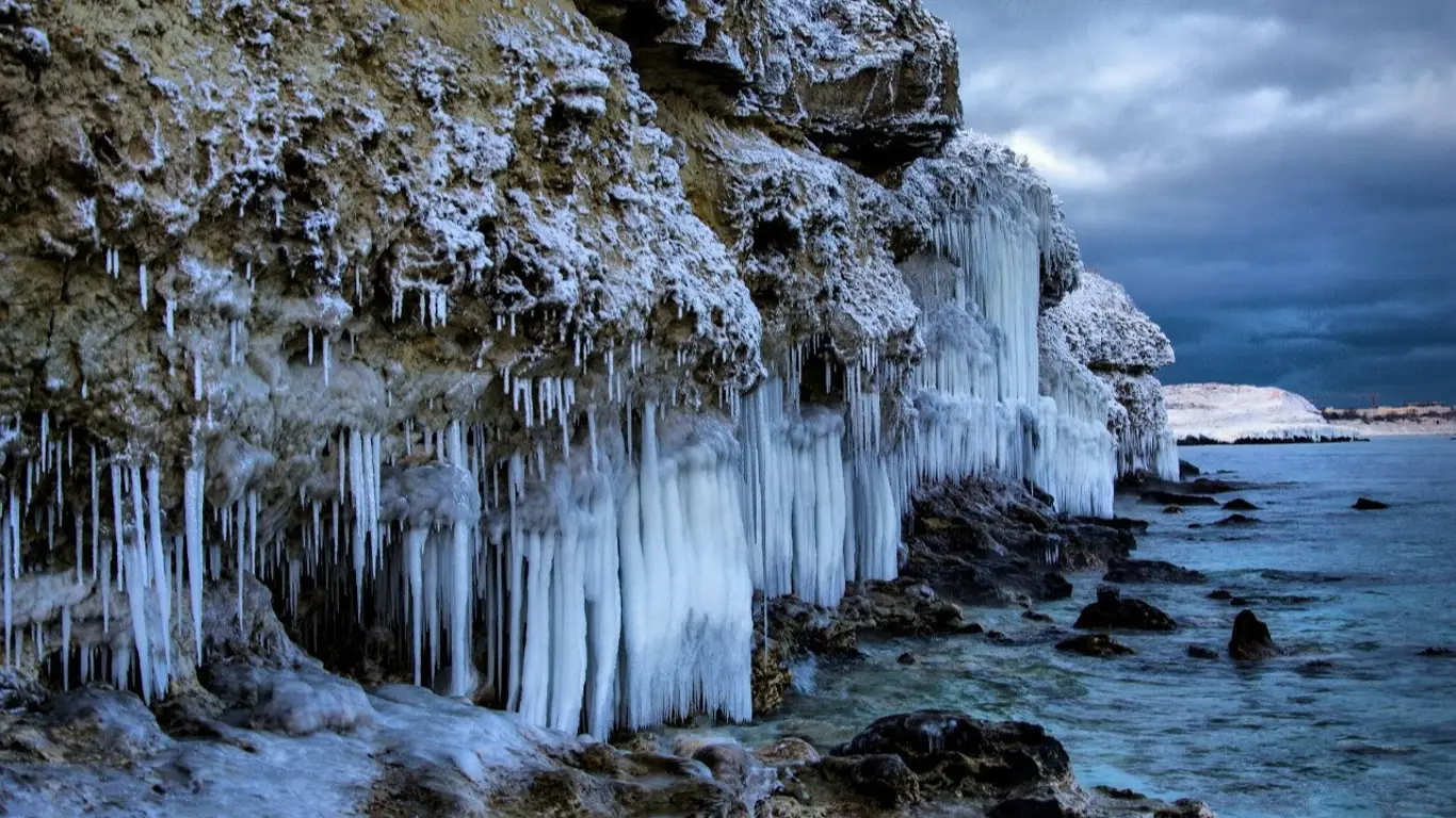 горы, лед, море