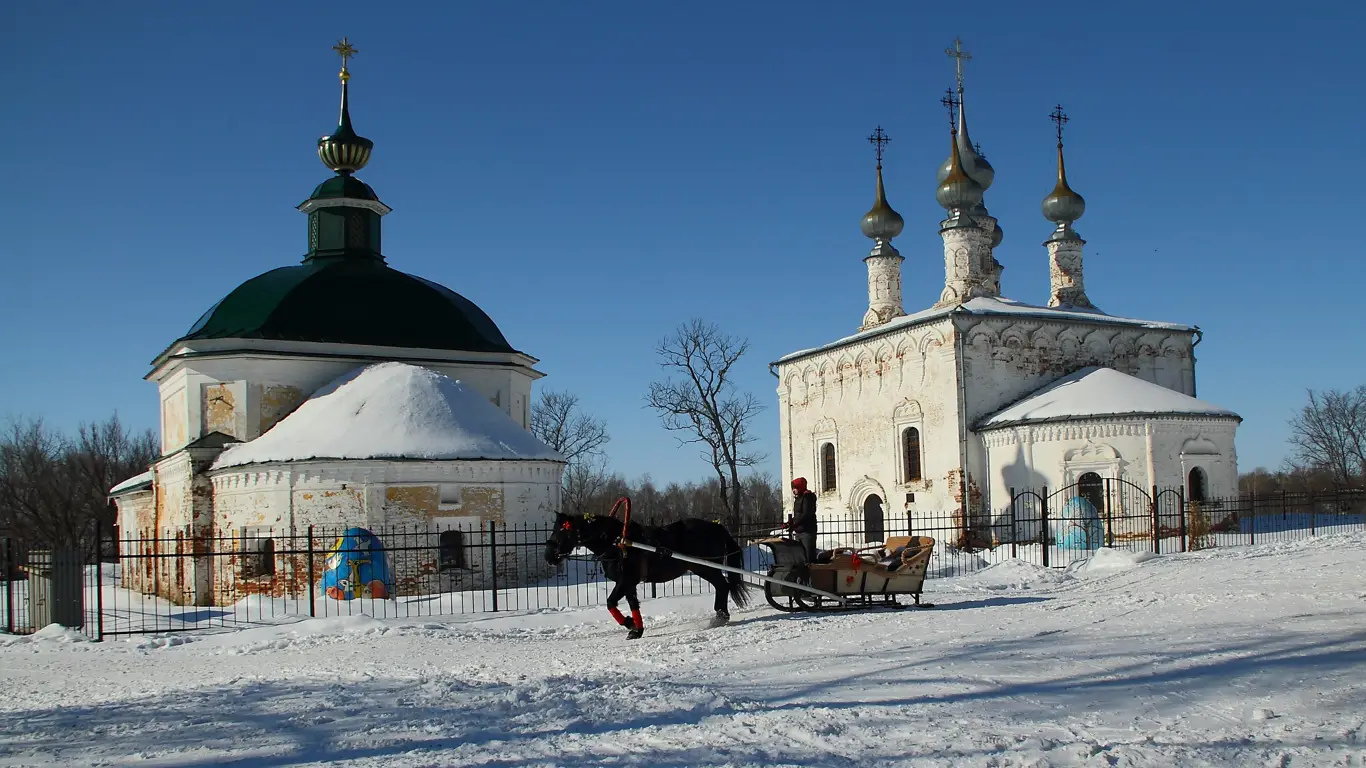 дорога, церковь, лошадь, сани