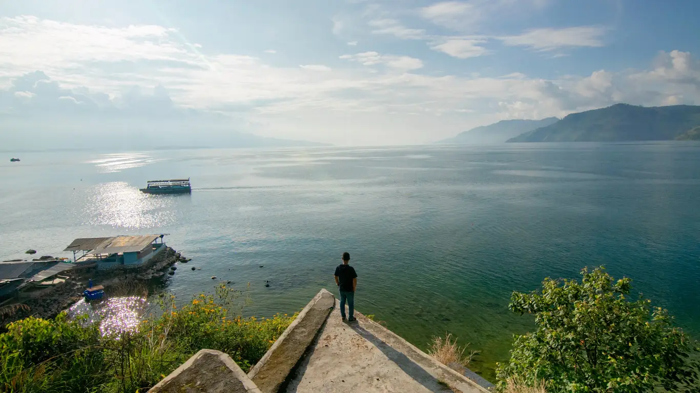 озеро, человек, горы